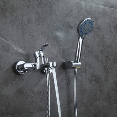 Bathroom european Brass wall mounted long spout shower faucet with Hand Shower