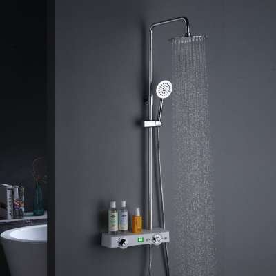 wall mounted single handle bathroom shower faucet shower set with storage shelf