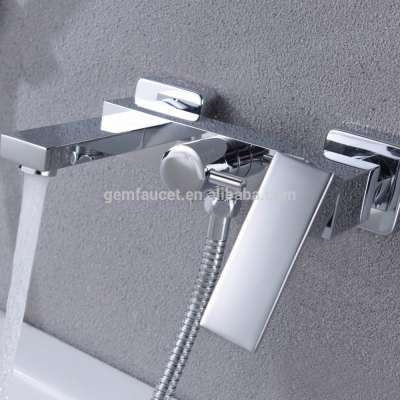 square wall mounted shower mixer with hand shower